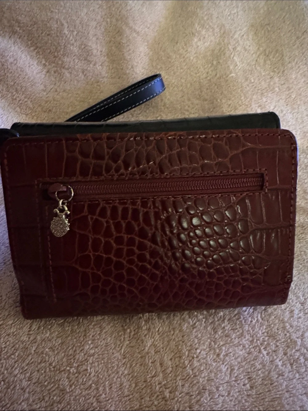 Women's Brighton Black and Brown Croc-Embossed Wristlet Wallet